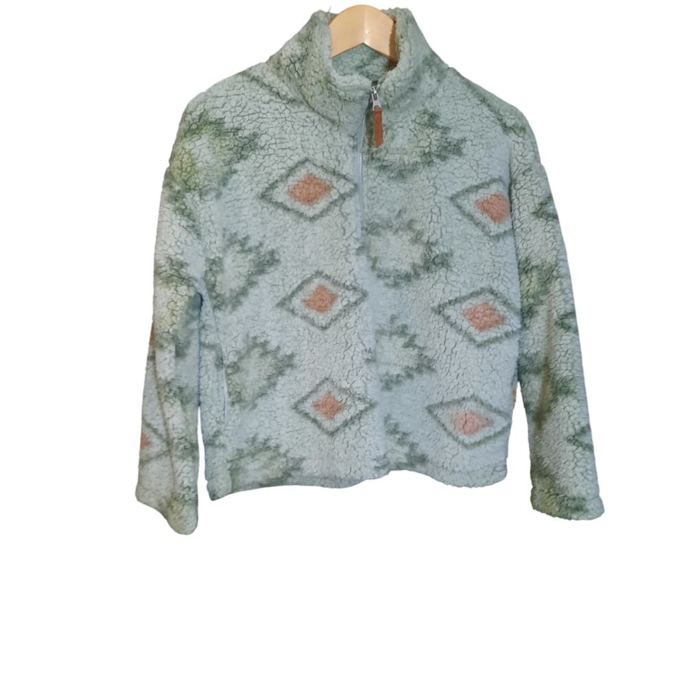 Thread Supply Wubby Southwest Half Zip Sherpa Olive Colored Crop Size XS
